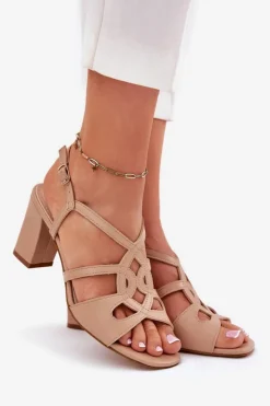 Discount Buty Sergio Leone Damskie Sandały Na Obcasie Słupku Sergio Leone SK884 Beżowe Beżowy