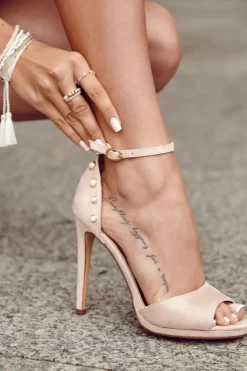 Clearance Boto Damskie Sandały Na Obcasie Ze Zdobieniami Beżowe Livorno