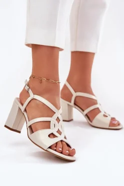 Buty Sergio Leone Sandały Na Słupku|Sandały Na Obcasie*Damskie Sandały Na Obcasie Słupku Sergio Leone SK884 Perłowe Beżowy