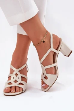 Buty Sergio Leone Sandały Na Słupku|Sandały Na Obcasie*Damskie Sandały Na Obcasie Słupku Sergio Leone SK884 Perłowe Beżowy