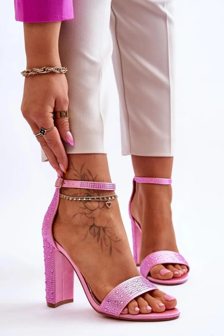 Boto Sandały Na Obcasie*Damskie Sandały Na Obcasie Z Cyrkoniami Różowe Idealistic Różowy