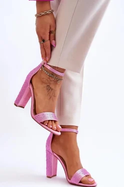 Boto Sandały Na Obcasie*Damskie Sandały Na Obcasie Z Cyrkoniami Różowe Idealistic Różowy