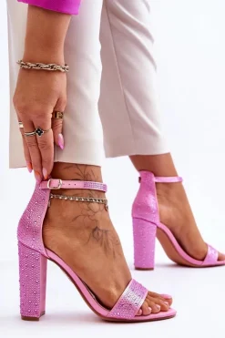 Boto Sandały Na Obcasie*Damskie Sandały Na Obcasie Z Cyrkoniami Różowe Idealistic Różowy