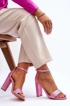 Boto Sandały Na Obcasie*Damskie Sandały Na Obcasie Z Cyrkoniami Różowe Idealistic Różowy