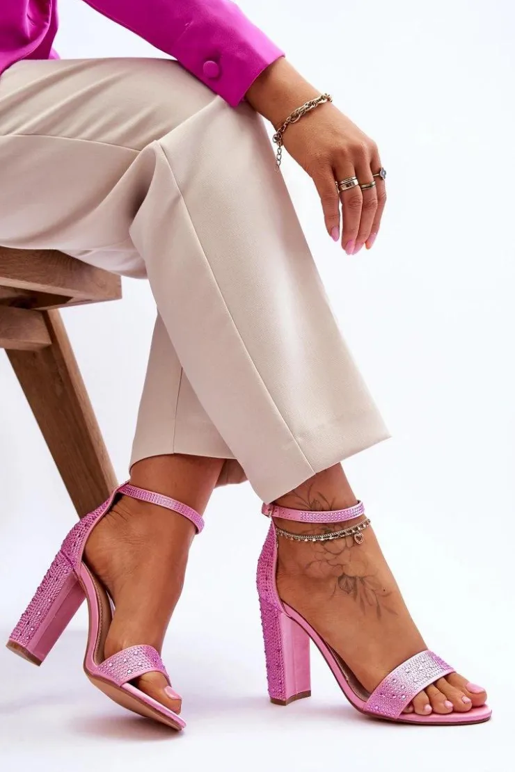 Boto Sandały Na Obcasie*Damskie Sandały Na Obcasie Z Cyrkoniami Różowe Idealistic Różowy