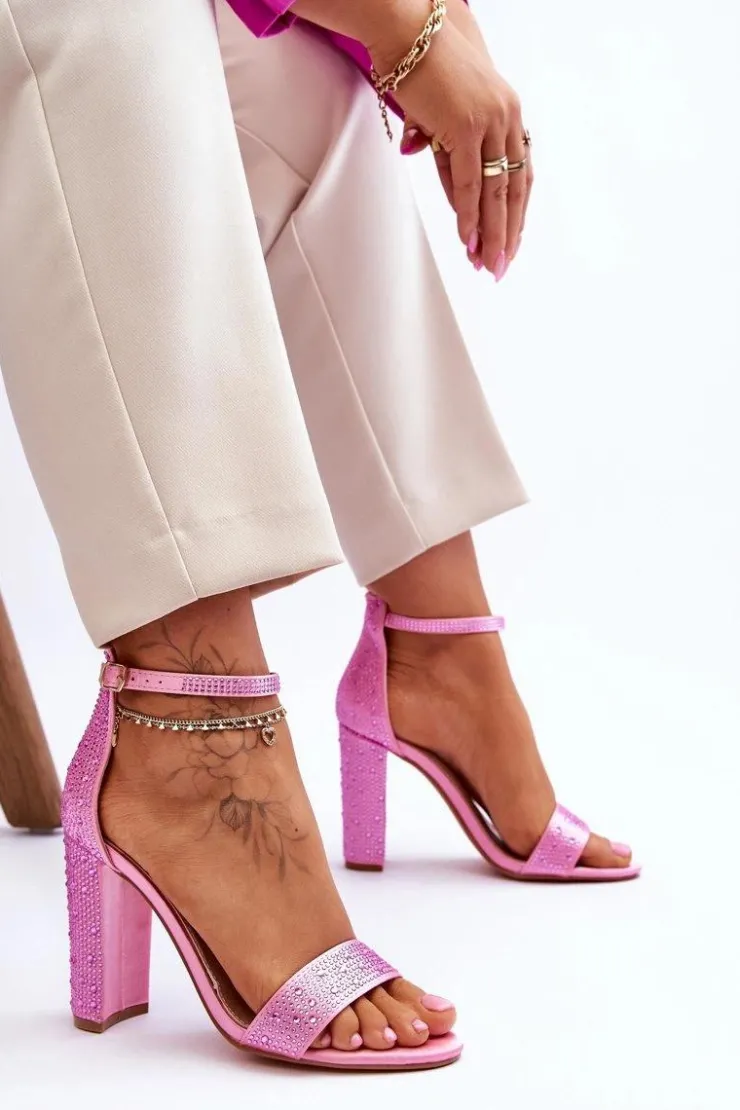 Boto Sandały Na Obcasie*Damskie Sandały Na Obcasie Z Cyrkoniami Różowe Idealistic Różowy