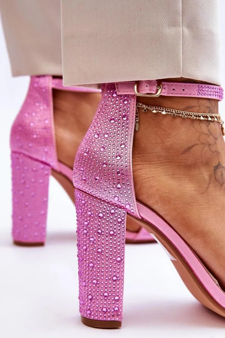 Boto Sandały Na Obcasie*Damskie Sandały Na Obcasie Z Cyrkoniami Różowe Idealistic Różowy