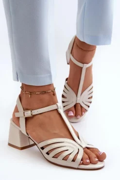 Buty Sergio Leone Sandały Na Obcasie*Damskie Sandały Na Obcasie Sergio Leone SK880 Perłowe Biały