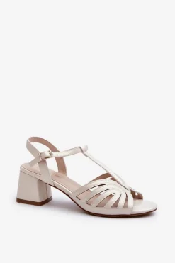 Buty Sergio Leone Sandały Na Obcasie*Damskie Sandały Na Obcasie Sergio Leone SK880 Perłowe Biały