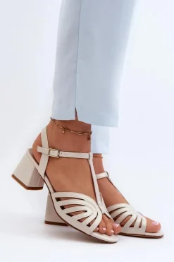 Buty Sergio Leone Sandały Na Obcasie*Damskie Sandały Na Obcasie Sergio Leone SK880 Perłowe Biały