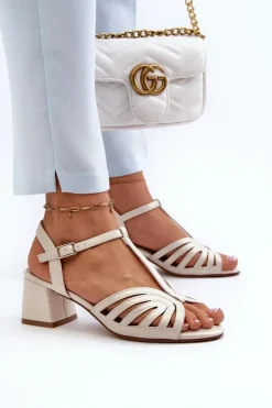 Buty Sergio Leone Sandały Na Obcasie*Damskie Sandały Na Obcasie Sergio Leone SK880 Perłowe Biały