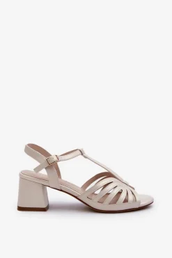 Buty Sergio Leone Sandały Na Obcasie*Damskie Sandały Na Obcasie Sergio Leone SK880 Perłowe Biały