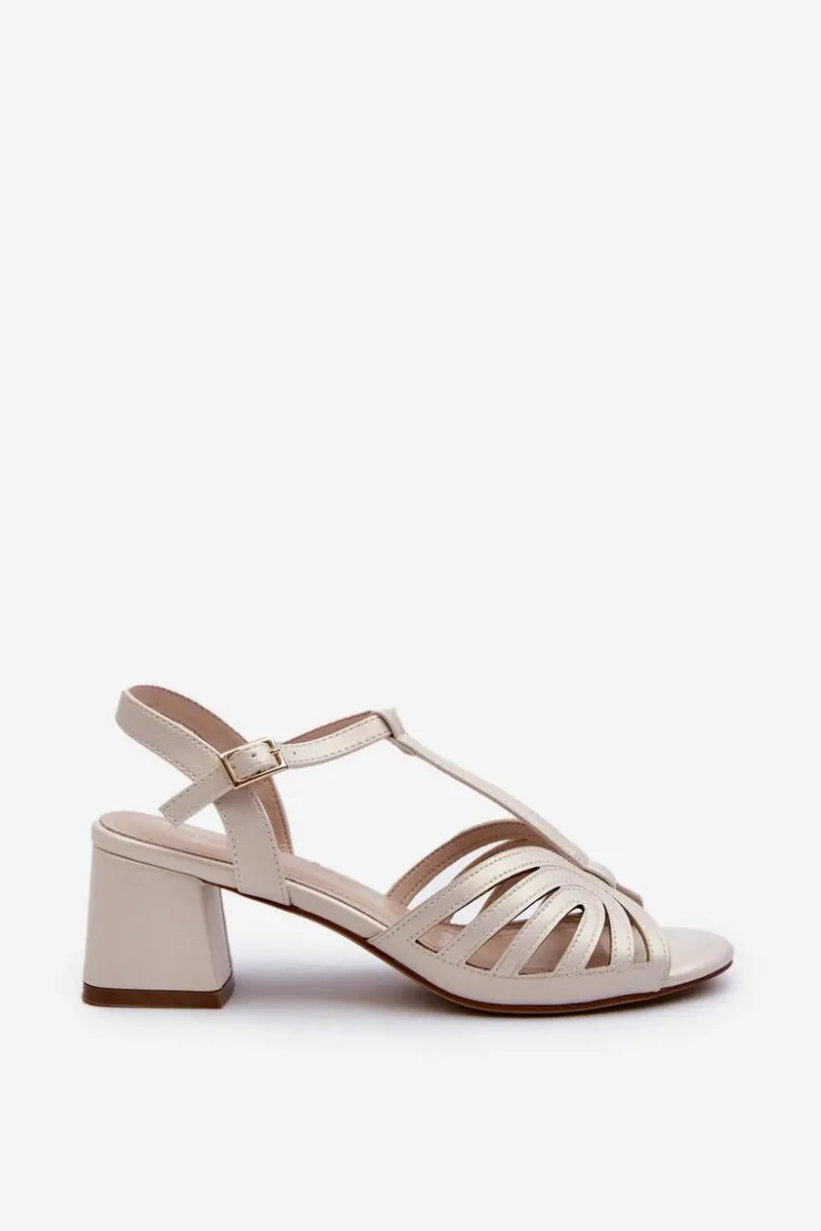 Buty Sergio Leone Sandały Na Obcasie*Damskie Sandały Na Obcasie Sergio Leone SK880 Perłowe Biały