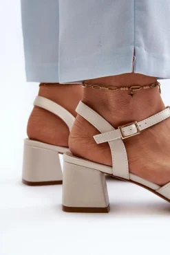 Buty Sergio Leone Sandały Na Obcasie*Damskie Sandały Na Obcasie Sergio Leone SK880 Perłowe Biały