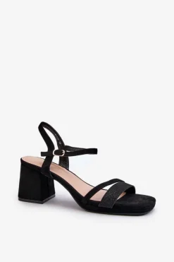 Damskie Evento Damskie Sandały Na Obcasie Z Błyszczącym Paskiem Czarne Tessata