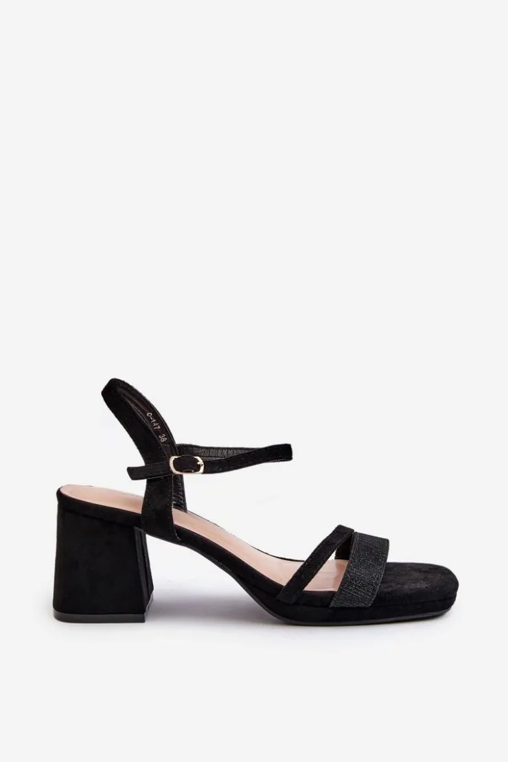 Damskie Evento Damskie Sandały Na Obcasie Z Błyszczącym Paskiem Czarne Tessata