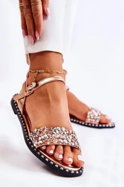 Online Boto Damskie Sandały Na Płaskim Obcasie Z Ćwiekami Różowe Złoto Francesca