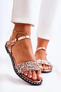 Online Boto Damskie Sandały Na Płaskim Obcasie Z Ćwiekami Różowe Złoto Francesca