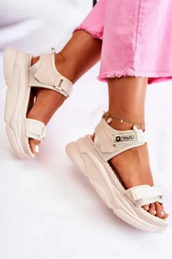 Evento Sandały Płaskie*Damskie Sandały Na Platformie Beżowe Terrina