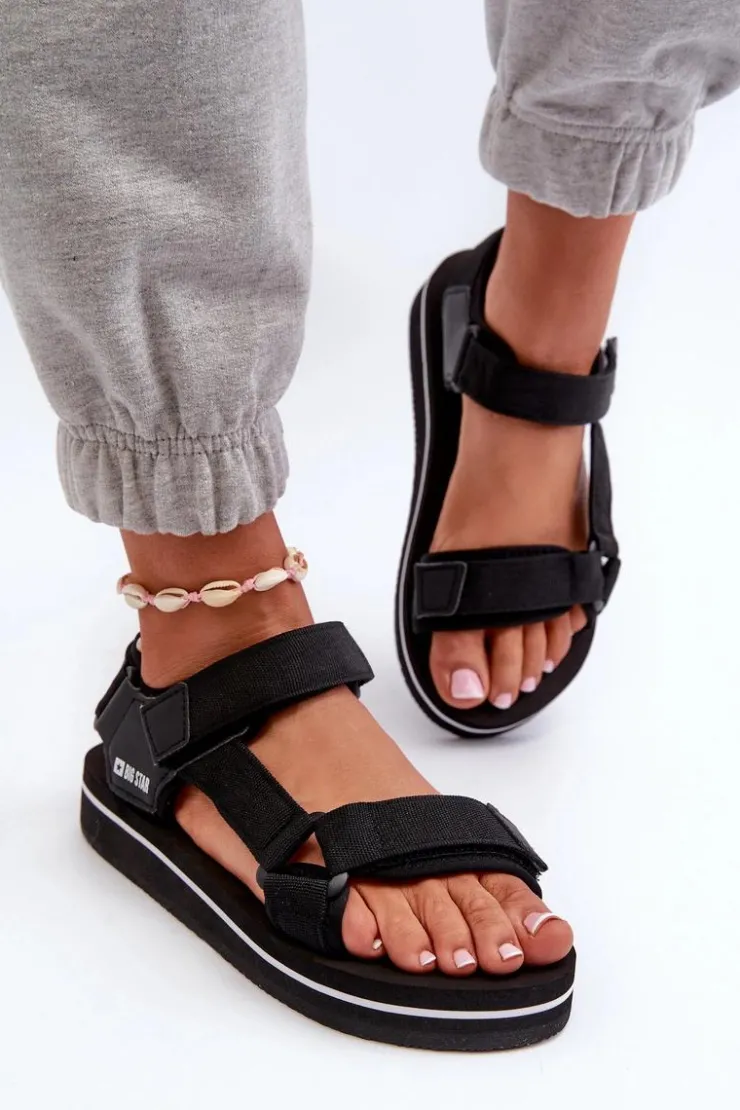 Big Star Shoes Sandały Big Star|Sandały Płaskie*Damskie Sandały Na Platformie Big Star NN274A532 Czarne Czarny