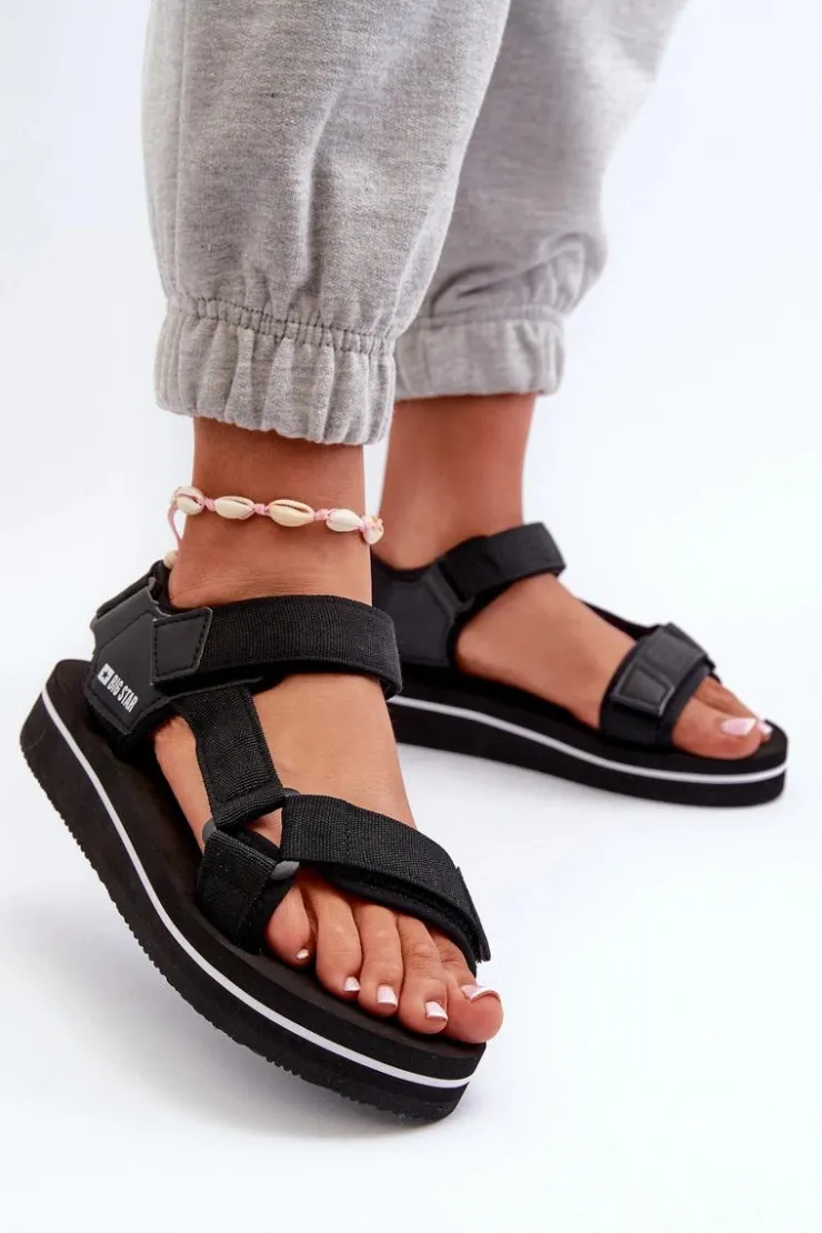 Big Star Shoes Sandały Big Star|Sandały Płaskie*Damskie Sandały Na Platformie Big Star NN274A532 Czarne Czarny