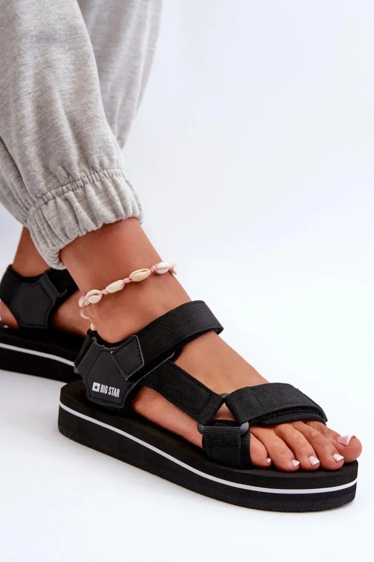 Big Star Shoes Sandały Big Star|Sandały Płaskie*Damskie Sandały Na Platformie Big Star NN274A532 Czarne Czarny
