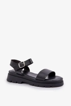 Boto Sandały Płaskie*Damskie Sandały Na Platformie Czarne Evaretha Czarny