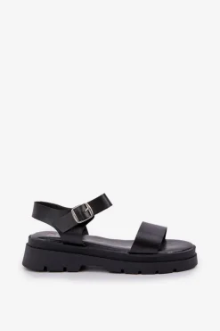 Boto Sandały Płaskie*Damskie Sandały Na Platformie Czarne Evaretha Czarny