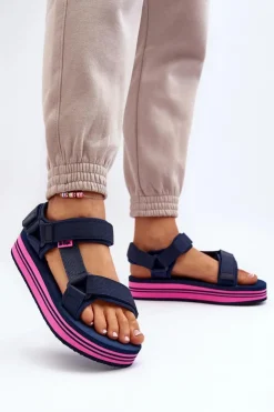 Hot Lee Cooper Damskie Sandały Na Platformie LCW-24-05-2754L Granatowe Niebieski
