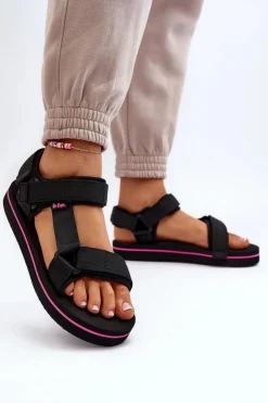 Lee Cooper Sandały Płaskie*Damskie Sandały Na Platformie LCW-24-05-2751L Czarne Czarny