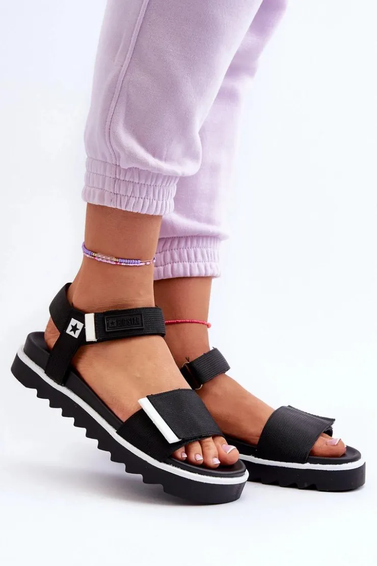 Big Star Shoes Sandały Big Star|Sandały Płaskie*Damskie Sandały Na Platformie Big Star NN274778 Czarne Czarny