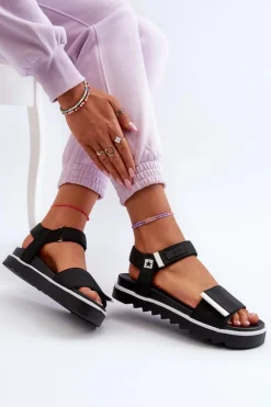 Big Star Shoes Sandały Big Star|Sandały Płaskie*Damskie Sandały Na Platformie Big Star NN274778 Czarne Czarny