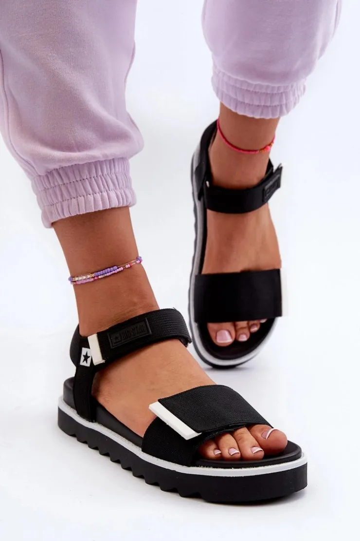 Big Star Shoes Sandały Big Star|Sandały Płaskie*Damskie Sandały Na Platformie Big Star NN274778 Czarne Czarny