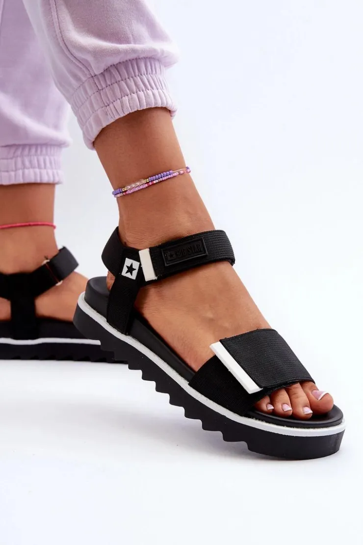 Big Star Shoes Sandały Big Star|Sandały Płaskie*Damskie Sandały Na Platformie Big Star NN274778 Czarne Czarny