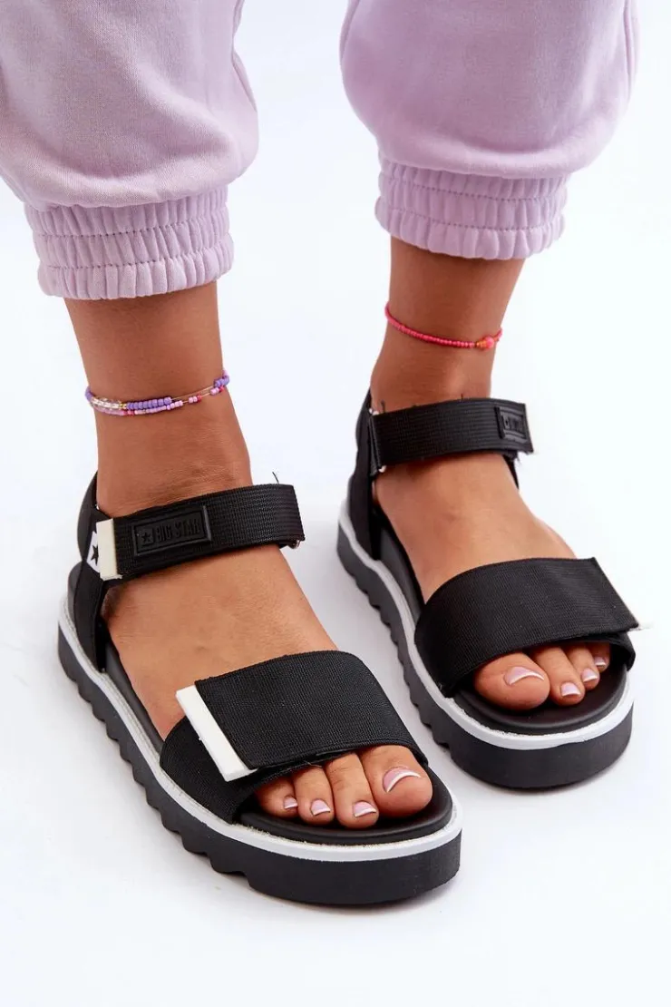 Big Star Shoes Sandały Big Star|Sandały Płaskie*Damskie Sandały Na Platformie Big Star NN274778 Czarne Czarny