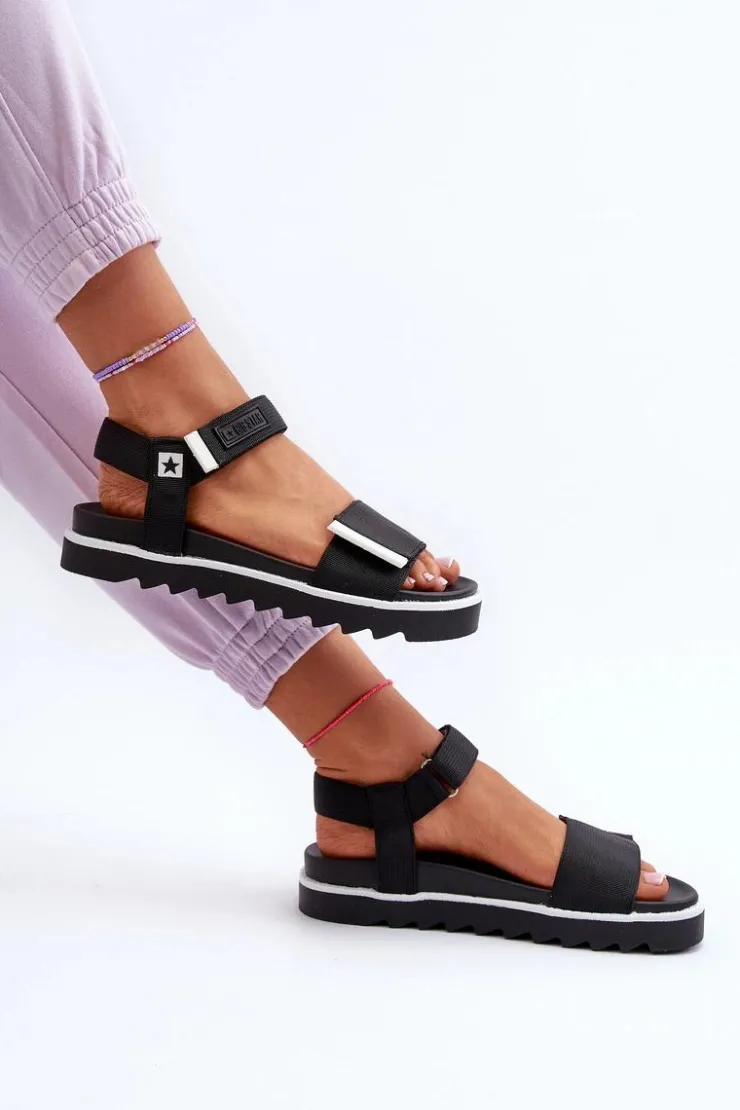 Big Star Shoes Sandały Big Star|Sandały Płaskie*Damskie Sandały Na Platformie Big Star NN274778 Czarne Czarny
