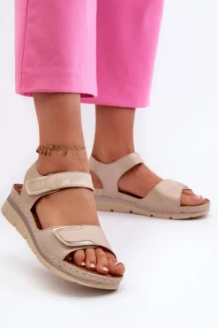 Damskie Evento Damskie Sandały Na Rzep Beżowe Risanni