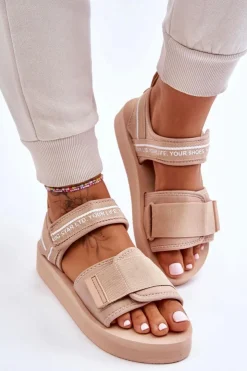 Best Big Star Shoes Damskie Sandały Na Rzepy Big Star LL274787 Beżowe