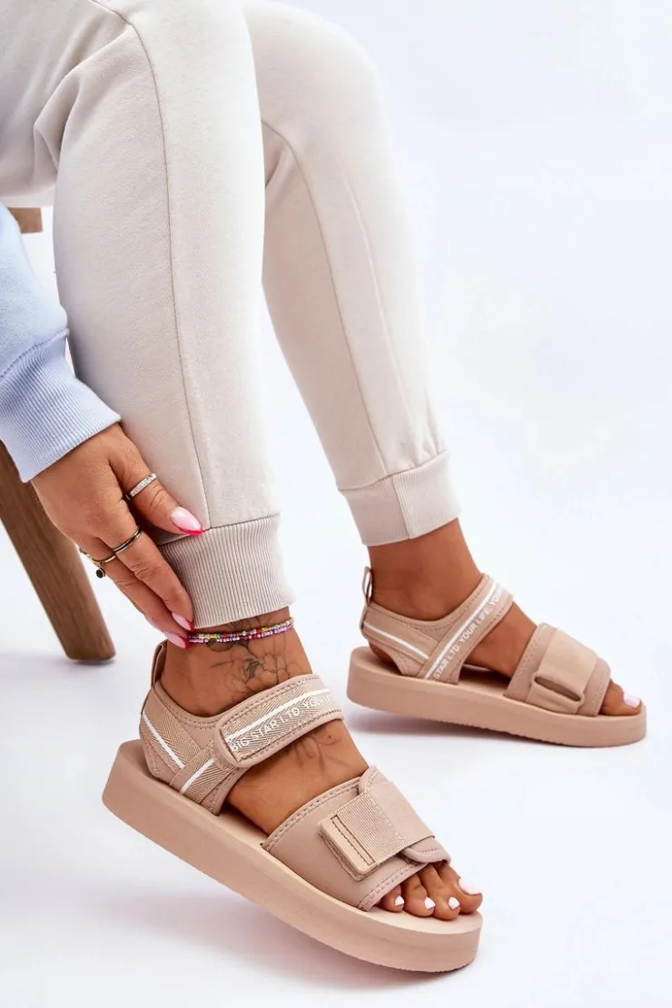 Best Big Star Shoes Damskie Sandały Na Rzepy Big Star LL274787 Beżowe