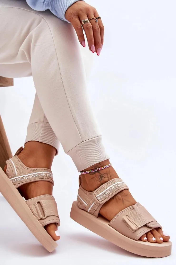 Best Big Star Shoes Damskie Sandały Na Rzepy Big Star LL274787 Beżowe