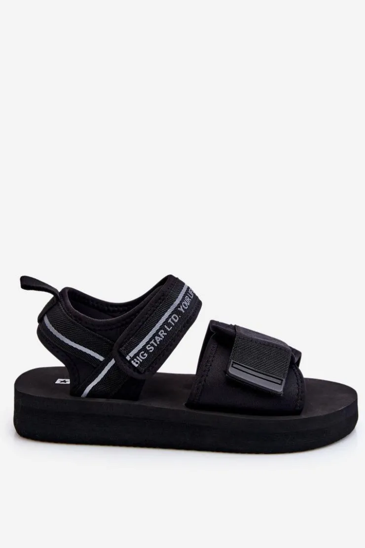 Big Star Shoes Sandały Big Star|Sandały Płaskie*Damskie Sandały Na Rzepy Big Star LL274784 Czarne Czarny