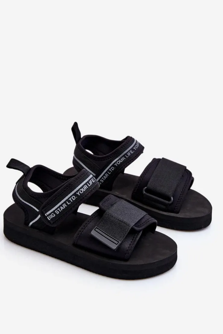 Big Star Shoes Sandały Big Star|Sandały Płaskie*Damskie Sandały Na Rzepy Big Star LL274784 Czarne Czarny