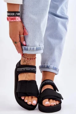 Big Star Shoes Sandały Big Star|Sandały Płaskie*Damskie Sandały Na Rzepy Big Star LL274784 Czarne Czarny