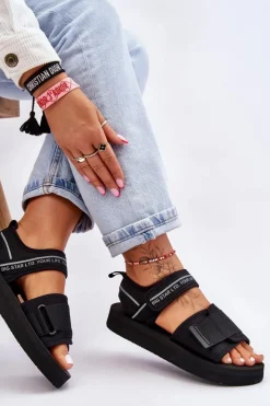 Big Star Shoes Sandały Big Star|Sandały Płaskie*Damskie Sandały Na Rzepy Big Star LL274784 Czarne Czarny