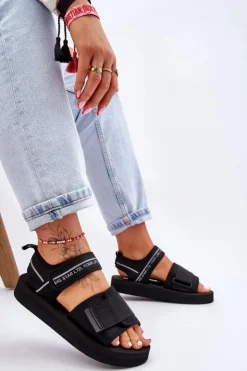 Big Star Shoes Sandały Big Star|Sandały Płaskie*Damskie Sandały Na Rzepy Big Star LL274784 Czarne Czarny