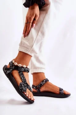 Boto Damskie Sandały Na Rzepy Czarne Venna