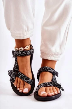 Boto Damskie Sandały Na Rzepy Czarne Venna