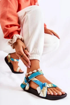 Boto Sandały Płaskie*Damskie Sandały Na Rzepy Zielone Caprisa