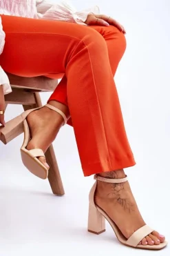 Boto Damskie Sandały Na Stabilnym Słupku Beżowe Lavissa