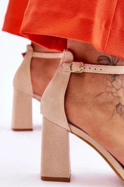 Boto Damskie Sandały Na Stabilnym Słupku Beżowe Lavissa